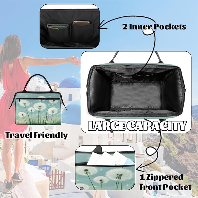 Large Travel Duffle Bag for Women Men,Waterproof Weekender Overnight Bag Carry on Tote Bags for Gym Sport Business Trip,Dandelions Plant Duffel Bags