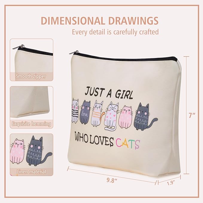 Cat Makeup Bag For Cat Lover Gift: Cute Cosmetic Bag Just A Girl Who Love Cats Themd For Daughters, Sisters, Friends,Teen Girl & Women.Ideal Gifts For Travel, Birthdays, Graduation & Christmas.
