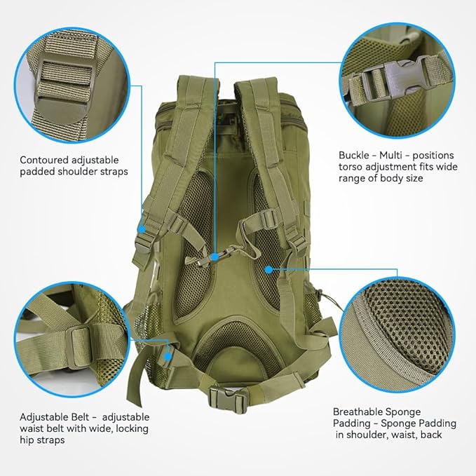 Hiking Backpack 25L for Men & Women, Waterproof Breathable Daypack, Lightweight Camping Backpacking Backpack with MOLLE System-Green