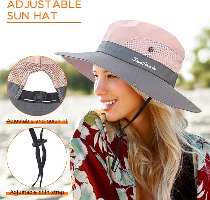 Sun Hats for Women Beach Hat Ponytail Hat Womens Sun Hat with UV Protection Wide Brim