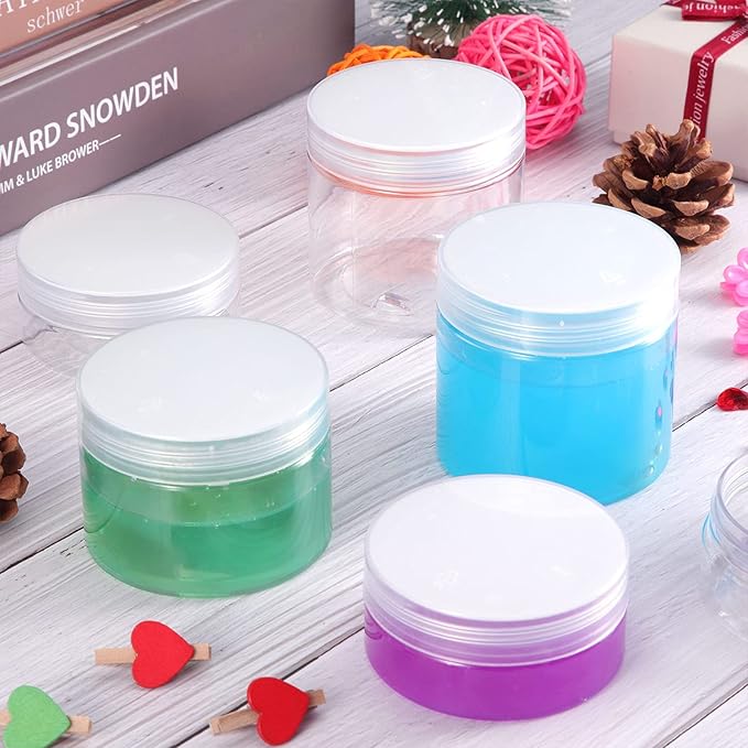 SATINIOR 12 Pack 7 oz Plastic Container Jars with Lids Round Clear Travel Cosmetic Container Jars for Toiletries, Lotion, Cream, Ointments, Makeup, Rhinestone, Samples, Kitchen Storage(Clear)