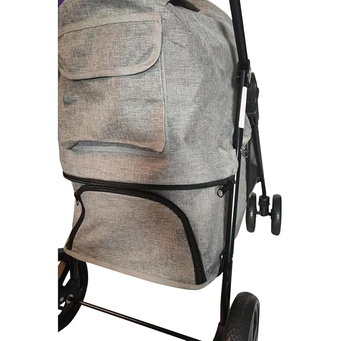 Critter Sitters Grey Foldable Pet Stroller for Small Dogs/Cats with Breathable Scratch Resistant Mesh Windows, Cup Holders, Storage Pockets, Lockable Wheels, Safety Leash, Animal Stroller