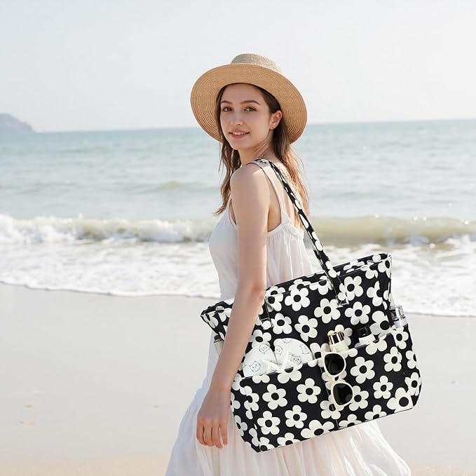 Bluboon Waterproof Beach Tote Pool Bags for Women Ladies Extra Large Carry On Bag With Wet Compartment for Weekender Travel