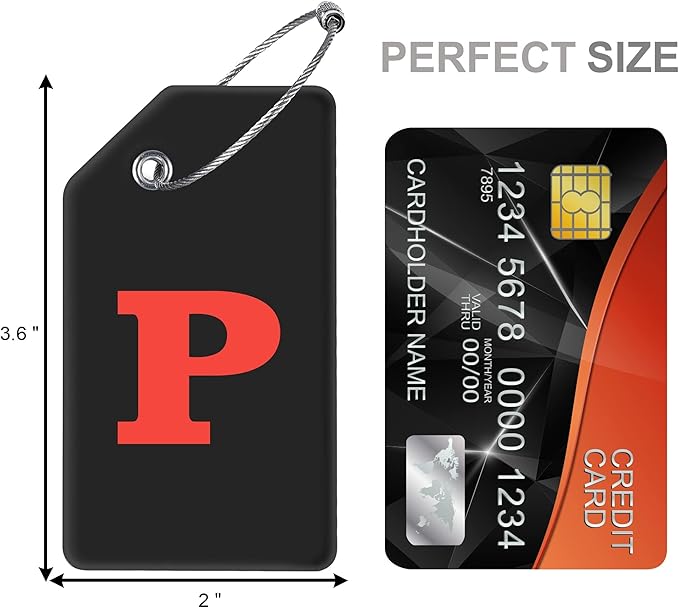 Gostwo 2 Pack Silicone Luggage Tags for Suitcases, 26 Initial Letter Baggage Labels Handbag School Bag Suitcase Instrument Tag with Stainless Steel Loop(Black & White) (Letter P)