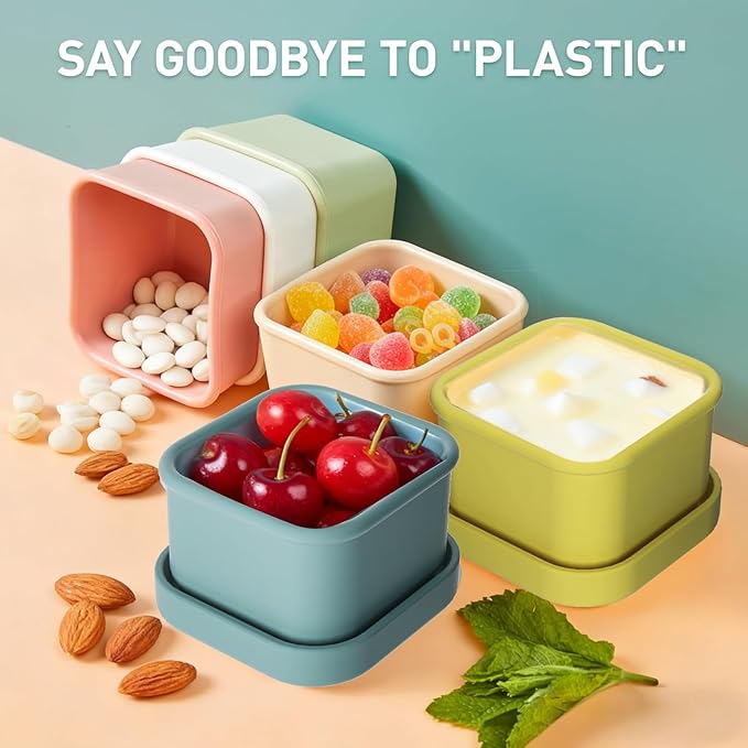 Dobyusf 16-Piece Pure Silicone Food Container Set - Stackable 100ml Storage Boxes, Microwave & Dishwasher Safe, Temperature Resistant (-40°C to 230°C), BPA-Free Food Storage for Salads, Dips, Snacks
