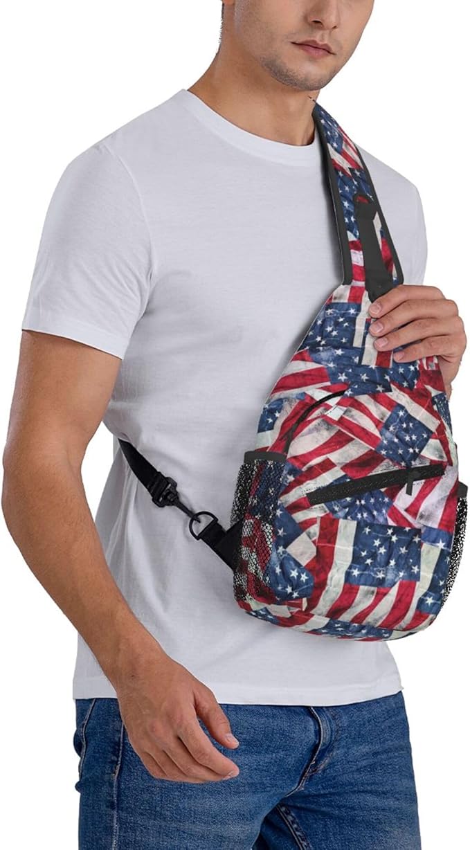 GJXFLSY American Flag Pattern Sling Backpack Crossbody Bag Casual Chest Bags Travel Hiking Daypack Shoulder Bag for Women Men