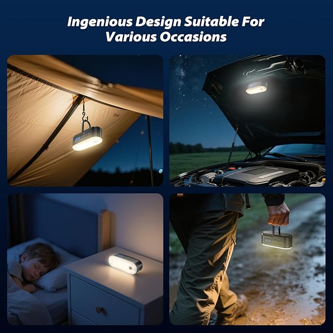 Portable LED Camping Lantern, Rechargeable Motion Sensor Lights, USB Lightweight Hanging Tent Lights, IPX5 Waterproof Emergency Magnet Light for Indoor Outdoor Power Outages Hiking Hurricane