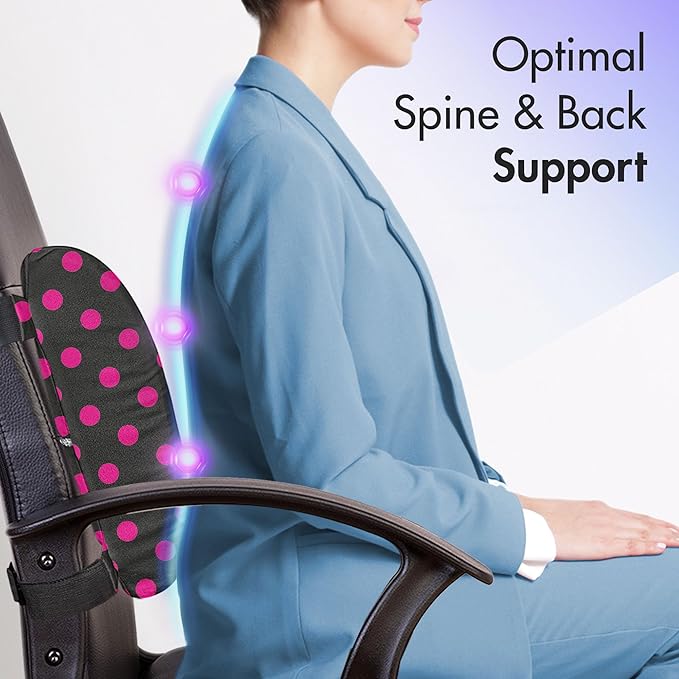 Ambesonne Hot Pink Lumbar Back Support Pillow, Old Fashioned Polka Dots Symmetrical Pattern in Vibrant Color Classical Pop, High Density Foam for Office Chairs Car Seats, 14" x 13", Black Hot Pink