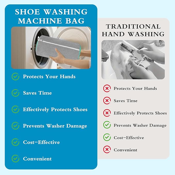 Shoe washing bag, washing machine shoe bag, reusable shoe washing bag, 360 ° deep cleaning, suitable for all shoe types, with self-locking zipper, 2-pack (Grey)