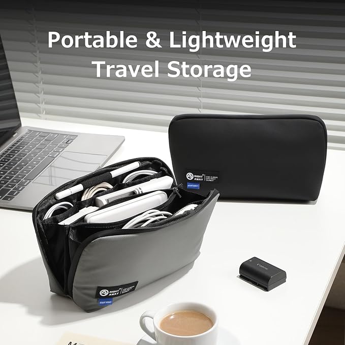 RIGHT AWAY Travel Tech Pouch，Waterproof Cord Case，Electronics Organizer Travel Case，Cable Organizer Storage Bag For Phone, Charger, Accessories(BLACK)