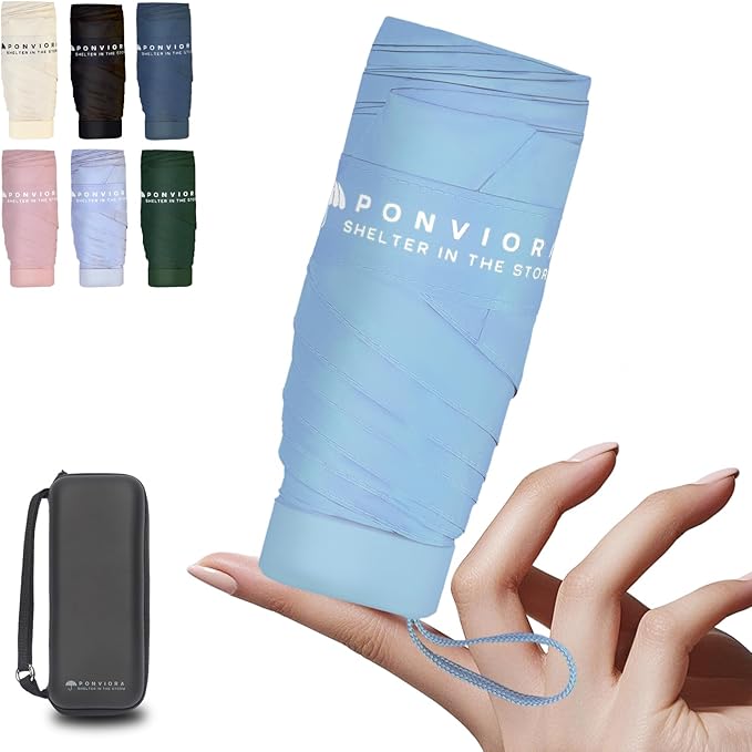 Compact Mini Windproof Travel Umbrella-UPF 50+ Sun & Rain Protection, Small Folding Design Fits in Pocket or Purse, Lightweight Portable with Case for Women, Men & Kids