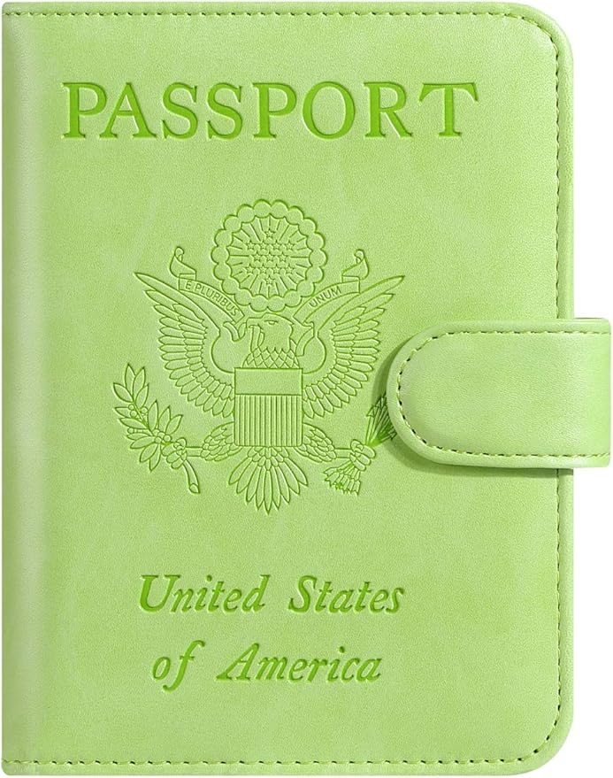 Passport Holder Cover Wallet RFID Blocking Leather Card Case Travel Accessories for Women Men (Apple green)