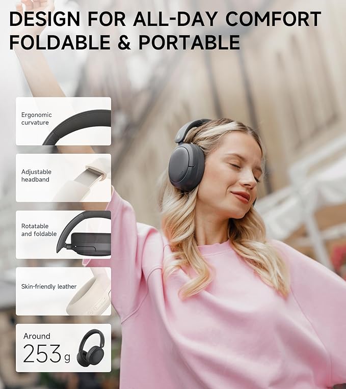 Edifier W800BT Pro Hybrid Active Noise Cancelling Headphones - Hi-Res Audio - AI Call Noise Cancellation - 45H Playtime - Fast Charging - Foldable - Wireless Over-Ear Bluetooth 5.4 Headphones - Gray