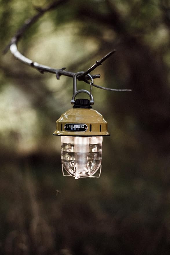 Barebones Beacon Hanging Light – Dusty Yellow, Rechargeable LED Camping Lantern with Adjustable Brightness – Weatherproof Vintage-Style Hanging Lantern for Outdoor Adventures and Year-Round Use