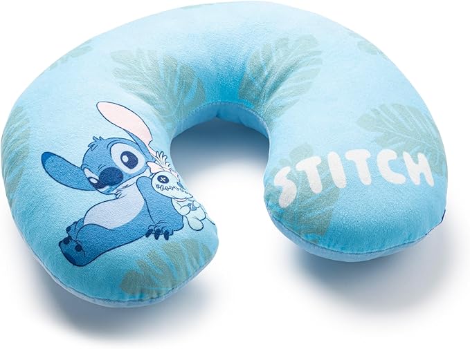 Jay Franco Disney Stitch Kids Travel Neck Pillow - Soft Polyester Support for Car, Airplane & Road Trips - Cute Lilo and Stitch Design - Comfortable Child Neck Support for Ages 3-10