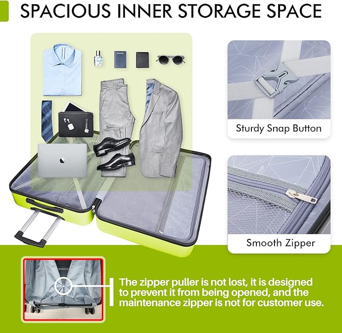 AnyZip Luggage PC ABS Hardside Lightweight Suitcase with 4 Universal Wheels TSA Lock Checked-Medium 24 Inch Apple Green