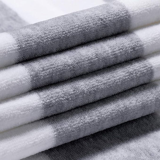 Cotton Oversized Beach Towel - Large 70 x 35 Inch Pool Towel, Grey Striped Quick Dry Swimming Cabana Towel