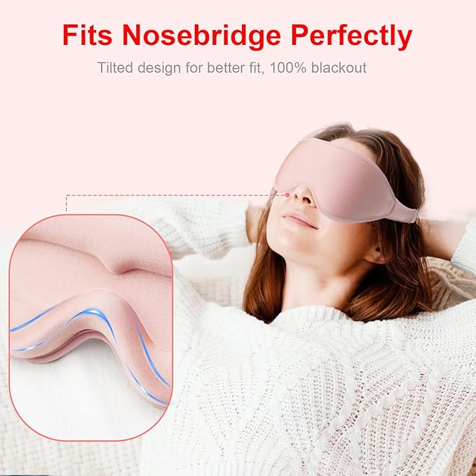 3D Sleep Mask with Earplugs, 100% Light Blackout Eye Mask for Sleep, Washable Sleeping Mask, 0 Pressure Eye Covers for Sleep with Wider Adjustable Strap, Only 1.3oz Light Soft Sleeping Mask (Pink)