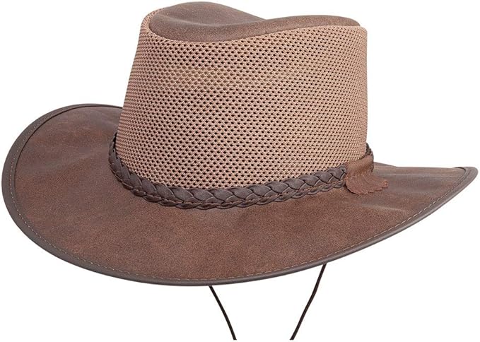 American Hat Makers Breeze Leather & Mesh Sun Hat | Wide Brim, UPF50, Breathable & Adjustable | Perfect for Outdoors