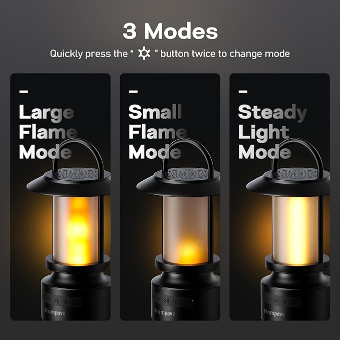 Hompavo Gen2 Outdoor Bluetooth Speakers with Flame Light, 13-Color/3-Mode, HD Stereo Sound, Wireless Stereo Pairing, IP65 Waterproof Lantern for Patio Garden Party Camping, Gifts for Men Birthday