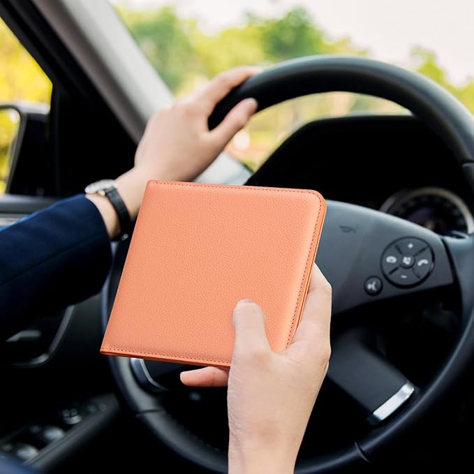 CoBak Car Registration and Insurance Holder - Vehicle Glove Box Car Organizer, Auto Truck Comparment Accessories Case for Essential Document, Driver License, Cards (Orange Pink)