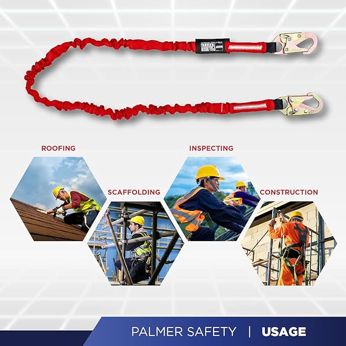 Palmer Safety ATERET L121133 2 Pack 6' Internal Shock Absorber Lanyard Single Leg w/ Snap Hook I OSHA/ANSI Compliant Restraint Lanyards I Ideal Use for Arborist, Roofer & Construction Workers