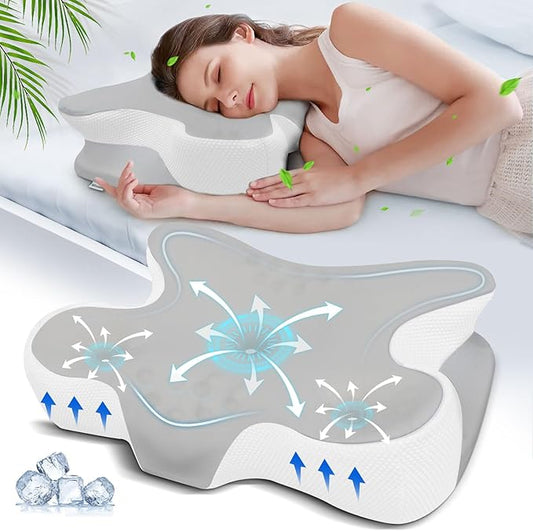 Cervical Neck Pillow, Side Sleeper Pillow for Adults, Neck Pillow for Neck and Shoulder, Orthopedic Contour Memory Foam Pillows for Side Back & Stomach Sleepers with Cooling Pillowcase