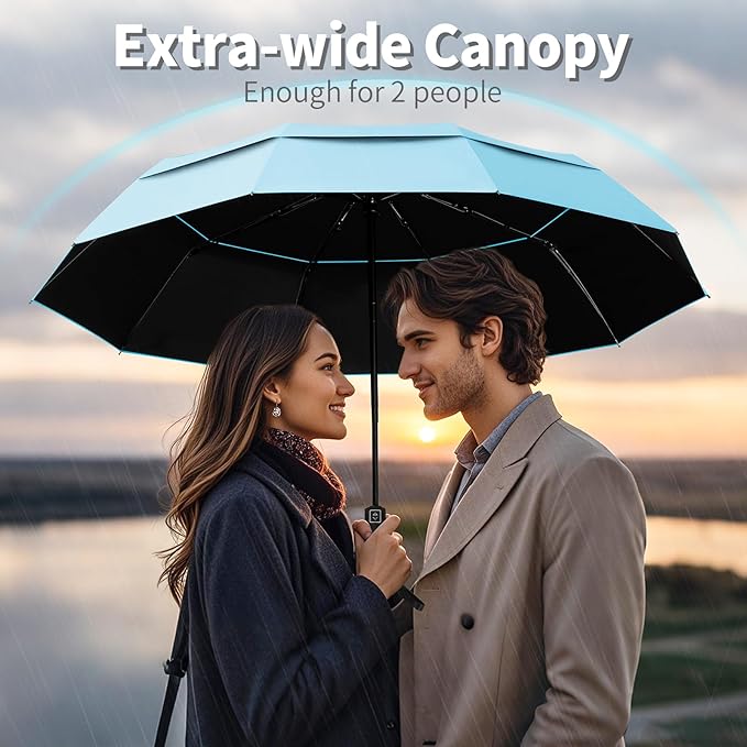 Seniny Travel Umbrella with Carabiner Handle, Windproof Large Umbrellas for Rain with Dual-Rib Structure, Portable Compact Umbrella with Reflective Strip, Car Backpack UV Umbrellas for Sun Protection