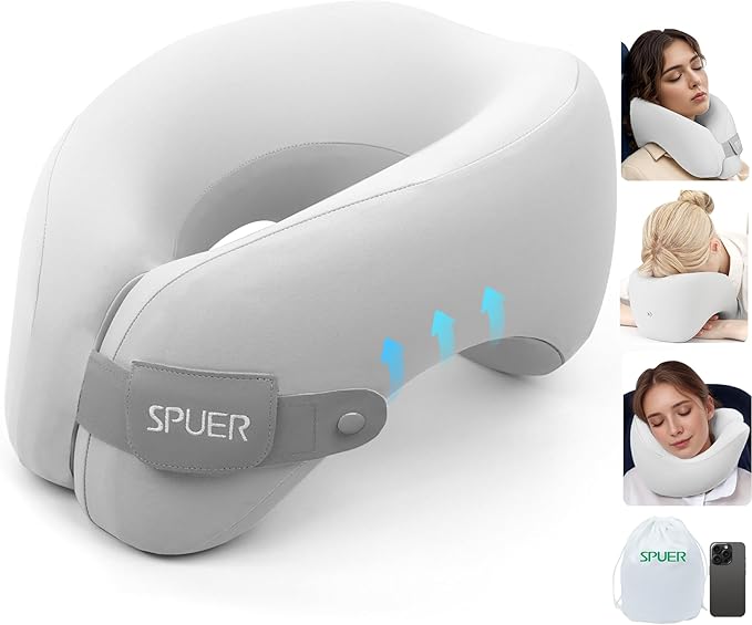 2in1 Ergonomic Memory Foam Travel Neck Pillow, Travel Pillow for All Sleep Positions on Flights, Road Trips, and Long Distance Travel with Drawstring Bag (Adjustable Hook & Loop Tape)