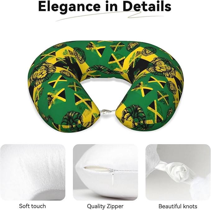 Neck Pillows for Travel Lion of Jamaica Flag, Women and Men Airplane Car Pillow, Neck Support U Shaped Pillow for Rest Pain Relief Sleeping