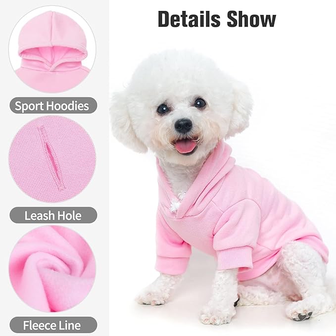 BINGPET Fleece Lined Dog Hoodies Fall Dog Puppy Sweatshirt Soft Warm Sweater Winter Hooded Clothes for Small Medium Large Dogs & Cats (#2 Pink(Plain), Small/Medium (Chest Girth 19"))
