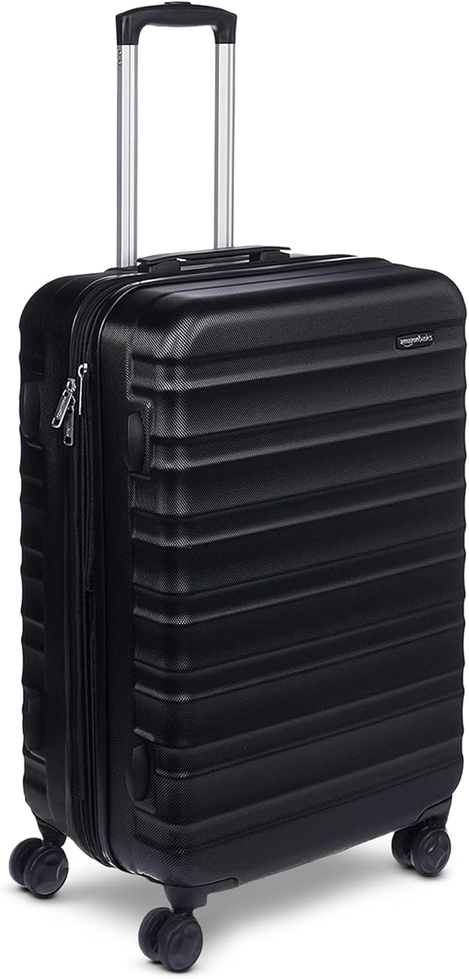 Amazon Basics 26" Hardside Medium Checked Luggage, Hardshell Suitcase With Wheels, Expandable For Up to 15% More Space, With Scratch-Resistant Surface, Four Multi-directional Wheels, Black