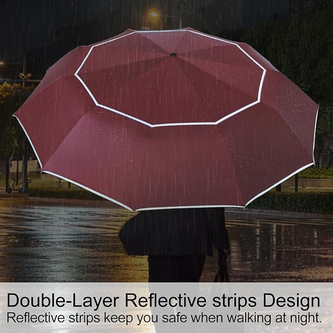 Satol Extra Large Golf Umbrella, 46/54/62 Inch Windproof 10 Ribs Vented Double Canopy Reflective Strips Automatic Open/Close Waterproof UV Protection Portable Compact Umbrella for Outdoor & Travel