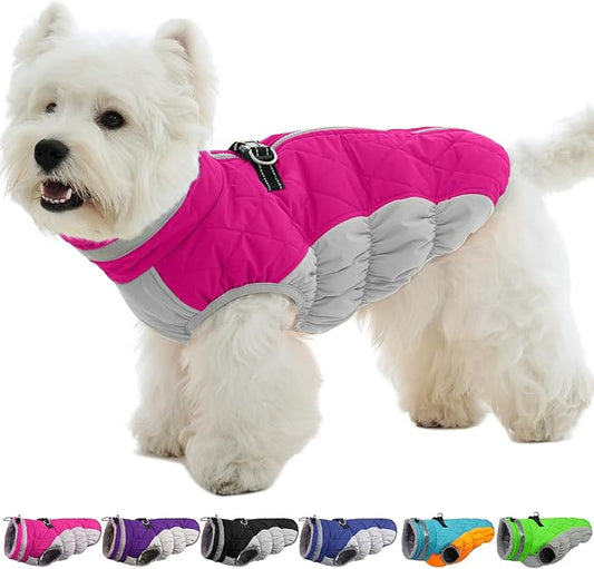 OUOBOB Small Dog Coat,Dog Jackets for Small Dogs,Warm Winter Jacket, Puppy Coat with Harness Built in,Waterproof Dogs Jacket,Puppy Cold Weather Coats,Winter Clothes Snowsuit Shih Tzu Bichon,Rose Red