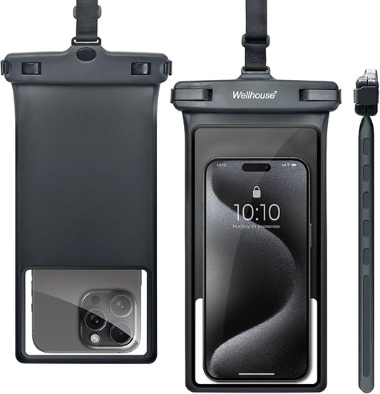 wellhouse Waterproof Phone Pouch, Waterproof Phone Case for iPhone 16 15 14 13 12 Pro Max XS Samsung, IPX8 3D Cellphone Dry Bag Beach Essentials (1 Pack - Black8.0, 8 inch)