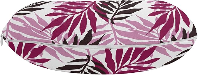 Ambesonne Exotic Travel Pillow Neck Rest, Tropical Rain Forest Jungle Leaves Forest Hawaiian Beach Theme Print, Memory Foam Traveling Accessory for Airplane and Car, 12", Seal Brown Pale Pink