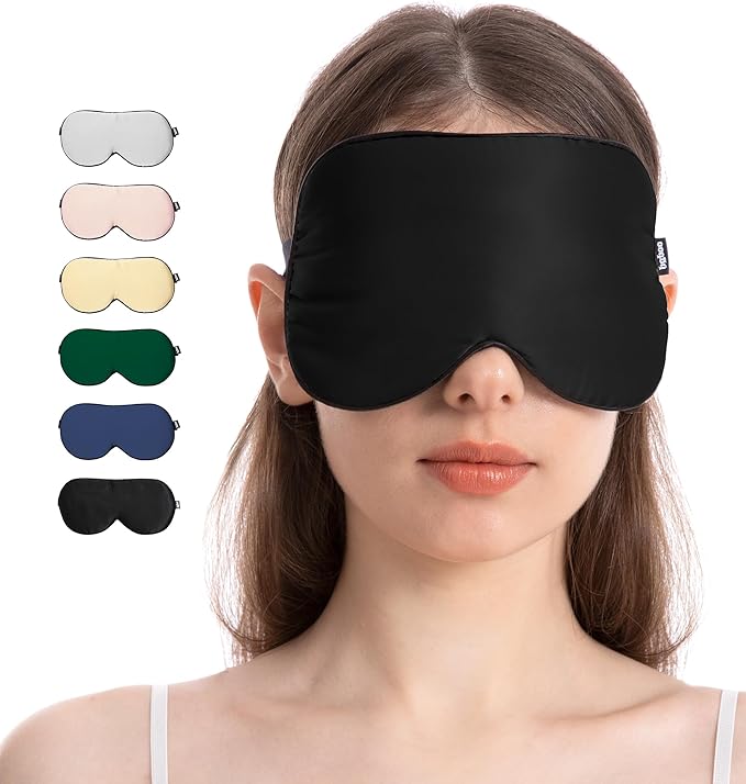 Luxury Pure Silk Sleep Mask | 100% Natural Mulberry Silk | Double-Sided Softness | Adjustable Strap & Full Light Blocking | Perfect for Travel, Office Naps & Nighttime Sleep (Black)