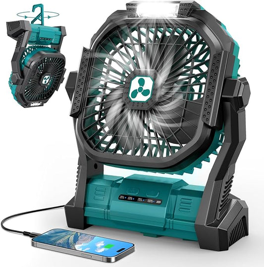 Portable Rechargeable Fan, 20000mAh Cordless Battery Powered Camping Tent Fans with LED Lantern, Small USB C Operated Outdoor Ventilador for Travel Camp Fishing Picnic Bedroom Power Outage Emergency