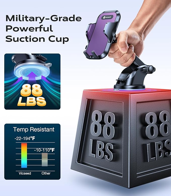 VICSEED [True Strongest Suction] [Rally Racing-Grade Stability] Phone Holders for Your Car 2025 Upgraded Car Phone Holder Mount Truck Stand Cradle for iPhone Samsung All Phones, Purple