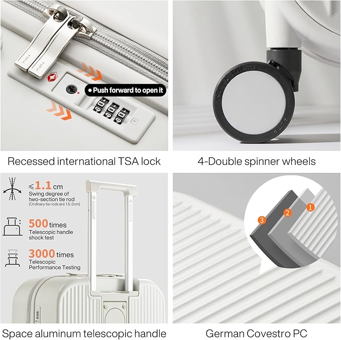 mixi Checked Luggage with Cup Phone Holder Hard Shell Rolling Travel Suitcase with Spinner Wheels,26 Inch Smoke White