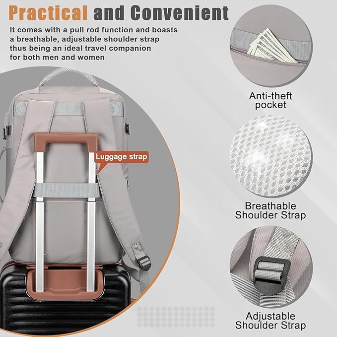 50L Travel Backpack with USB Charging Port, Water-Resistant Carry On Backpack for Men Women, Business Laptop Backpack for Trips & Commutes, Fits 18 Inch Laptop