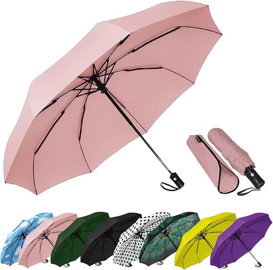 SIEPASA Windproof Travel Compact Umbrella-Automatic Umbrellas for Rain-Compact Folding Umbrella, Travel Umbrella Compact, Small Portable Windproof Umbrellas for Men Women Teenage.(Pink)