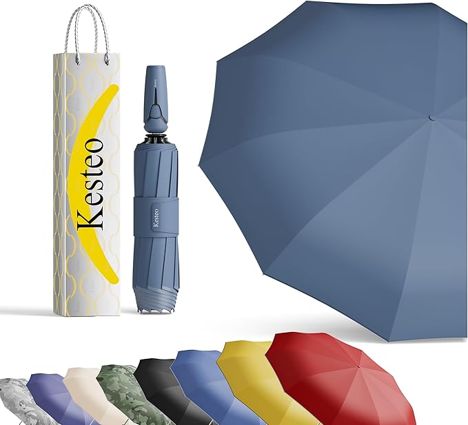 Windproof Travel Umbrella for Rain, Withstand 85MPH Winds, 54 Inch Automatic Reverse Fold Umbrellas Easy Auto Open Close, Portable Compact Umbrella Includes Cover Bag, Perfect for Travel, Car, Commute, Women Men, Backpack