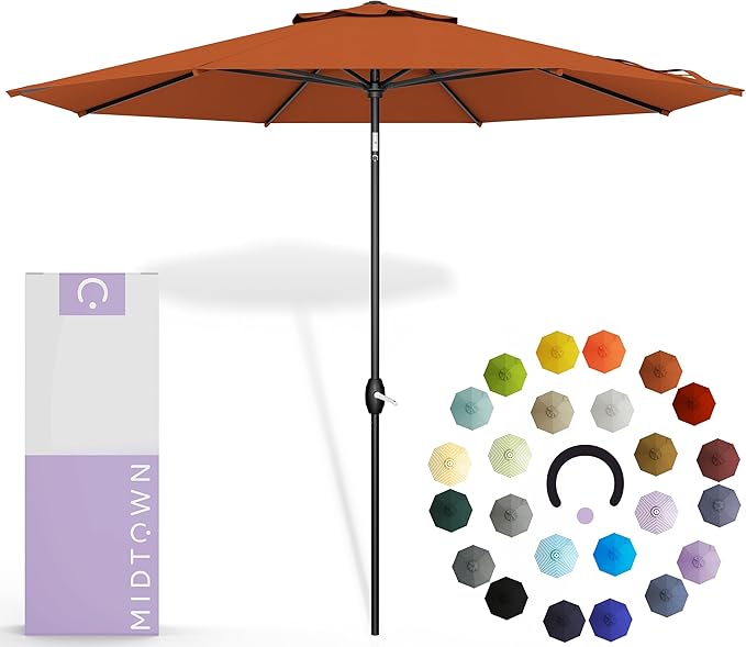 Midtown Umbrellas 10-Year-No-Fade - 6 Ft - UV Proof Terracotta Orange Polyester Fabric - Umbrella Outdoor Patio, Aluminum Frame Large Patio Umbrella for Garden, Pool & Deck - Black Pole