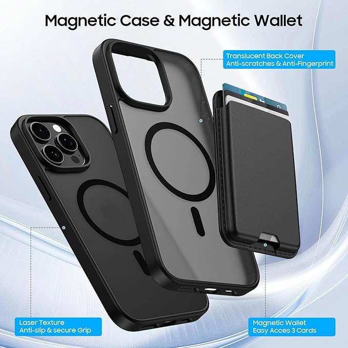 Ntwinro Magnetic for iPhone 12 & iPhone 12 Pro Case (Compatible with MagSafe) with Detachable Wallet & Card Holder for 3 Cards [RFID Blocking] Military Grade Protective Slim Phone Cover, Black