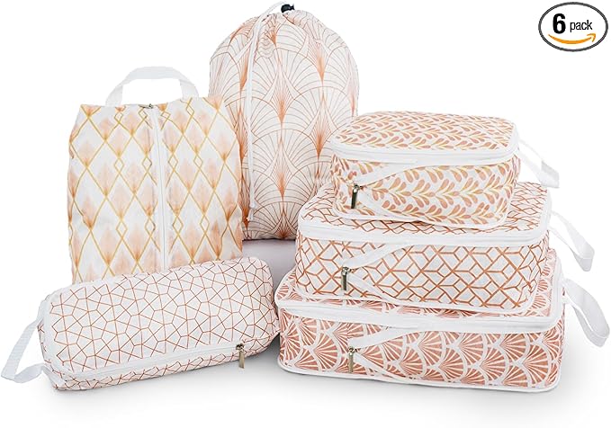 6 Pcs Compression Packing Cubes, Packing Cubes for Travel, Waterproof Luggage Organizer Bags Set, Cute Packaging Cubes for Women Kids Backpack Carry-Ons