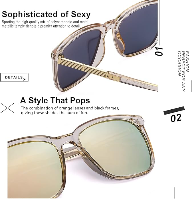 SIPHEW Oversized Square Sunglasses for Women|Lightweight Fashion Sunglasses 100% UV400 Protection|Trendy Mirrored Shade