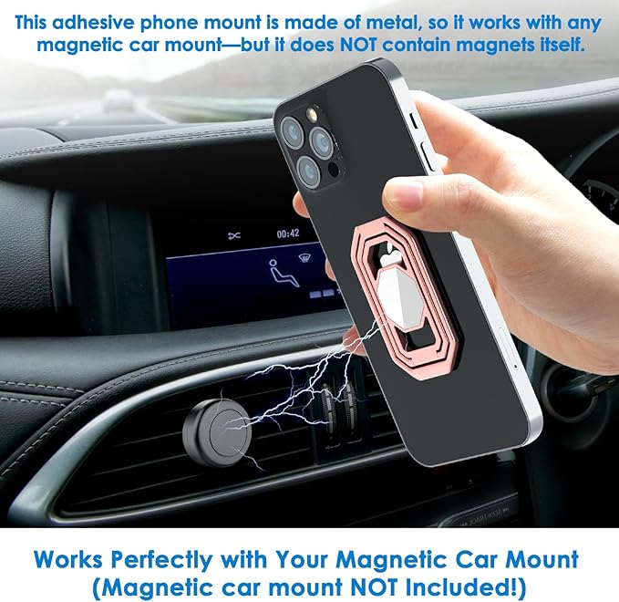 Phone Ring Holder Finger Kickstand, 360° Rotation Metal Phone Grip for Magnetic Car Mount Foldable Cell Phone Stand Compatible with Most Smartphones