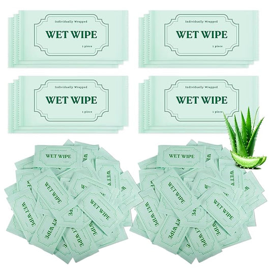 300 Pack Wet Wipes Individually Wrapped, Aloe Vera Hand Wipes, Wet Wipe Bulk Individual Hand Wipe,Travel Size Wipes Quick Hands Cleaning for Travel Wedding Restaurant Barbecue(Green)