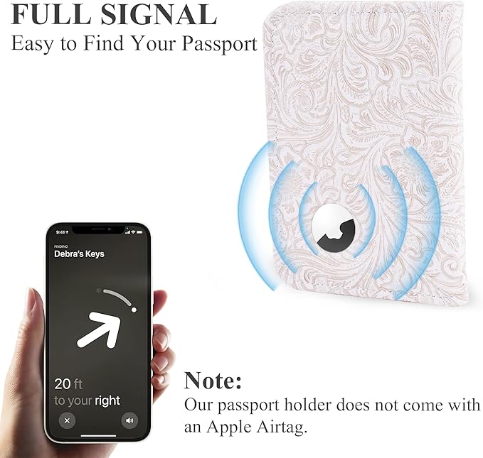 lizimandu Passport Holder with Airtag Slot, Airtag Passport Wallet for Men Women, Slim Leather Passport Holder Case Family for Travel Anti-Lost(1-Carved White)